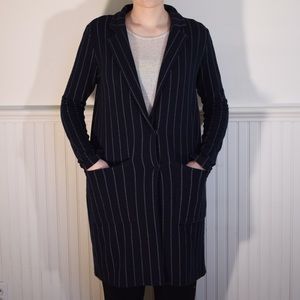 Anthropologie Navy Pinstripe Sweater coat